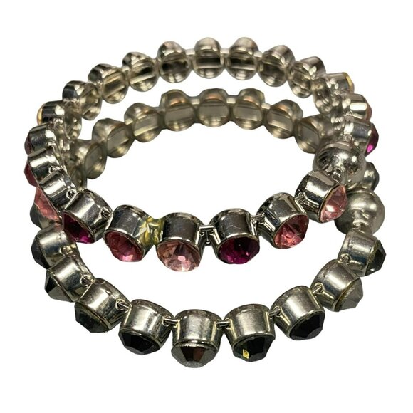 Vintage Rhinestone Bangle Bracelets Multi-Tone Pink Crystal and Black/Gray Cryst - Picture 3 of 5